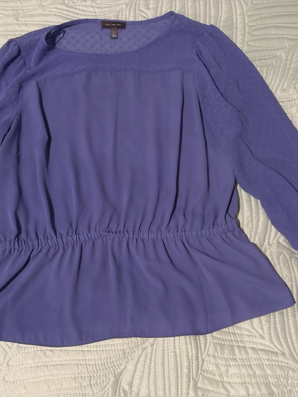 The Limited Women's Periwinkle Chiffon Blouse Sheer Swiss Dot Sleeves Size L